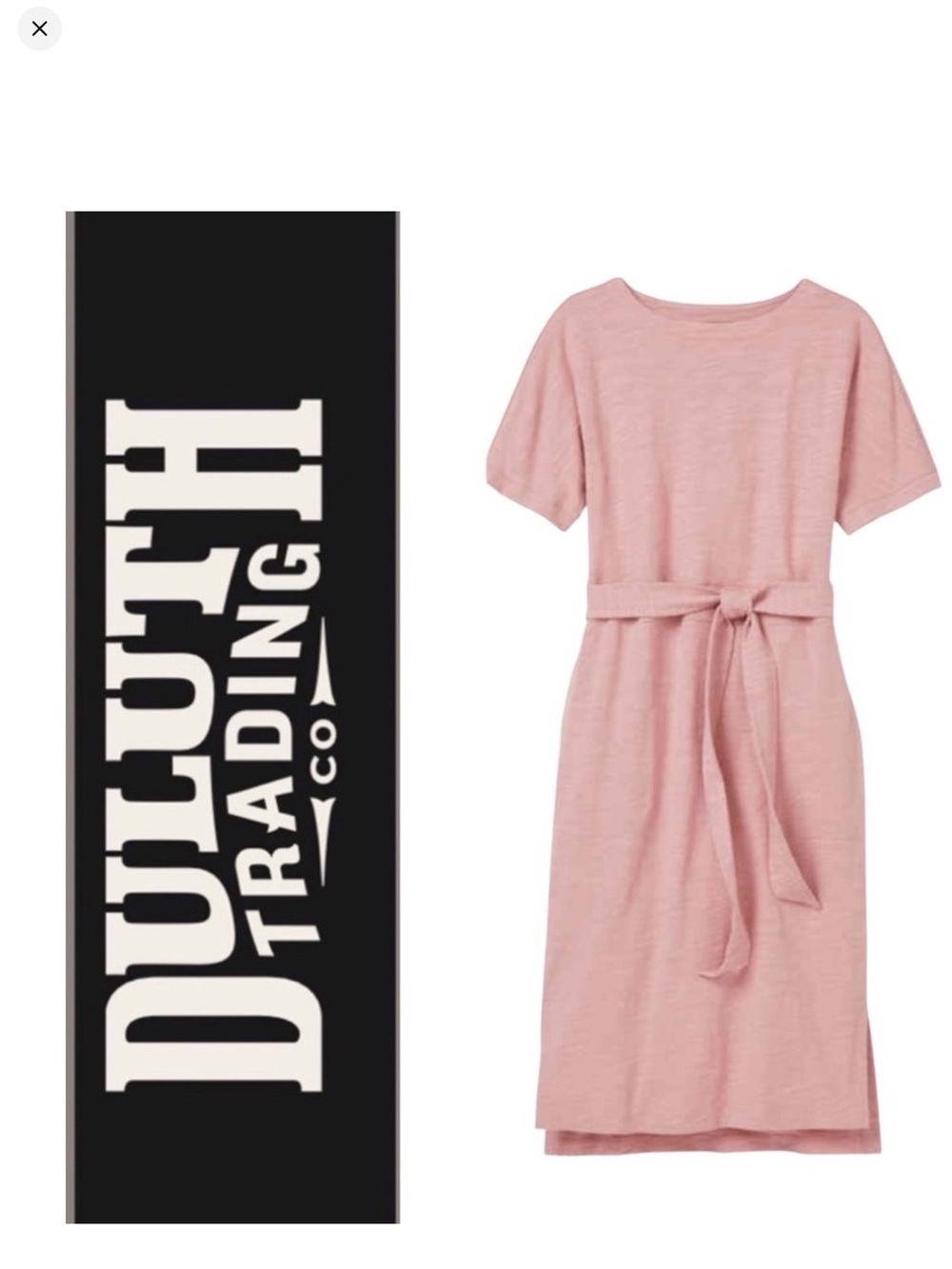 Duluth Trading Muted‎ Pink Short Sleeve Tie Waist Midi Dress Pockets Comfort  XS